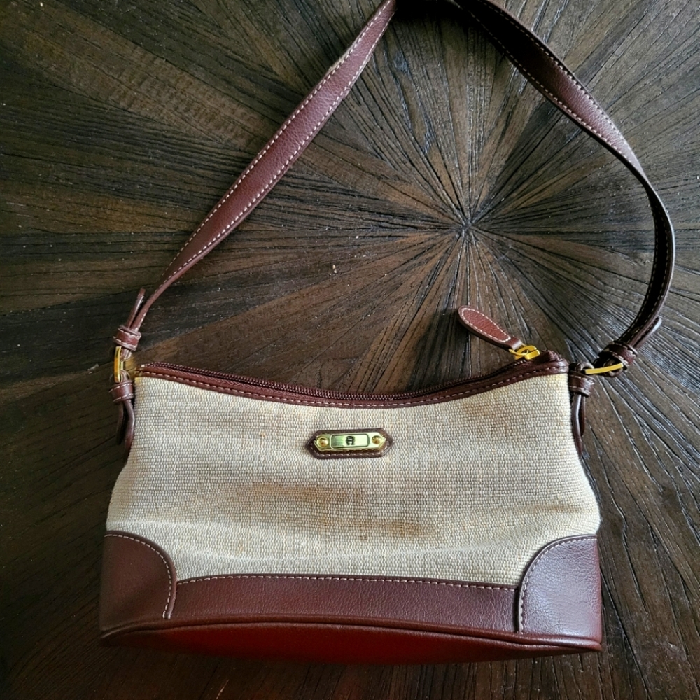 Etienne Aigner Faux Straw & Brown Faux Leather HandBag